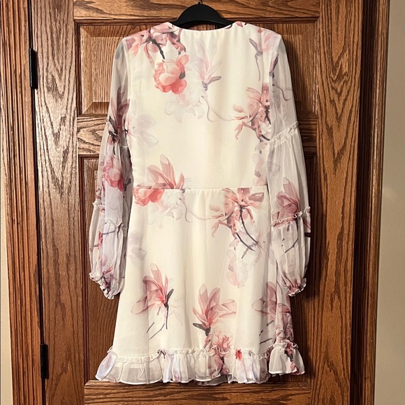 Floral Long Sleeve Dress - White and Pink - Picture 3 of 4
